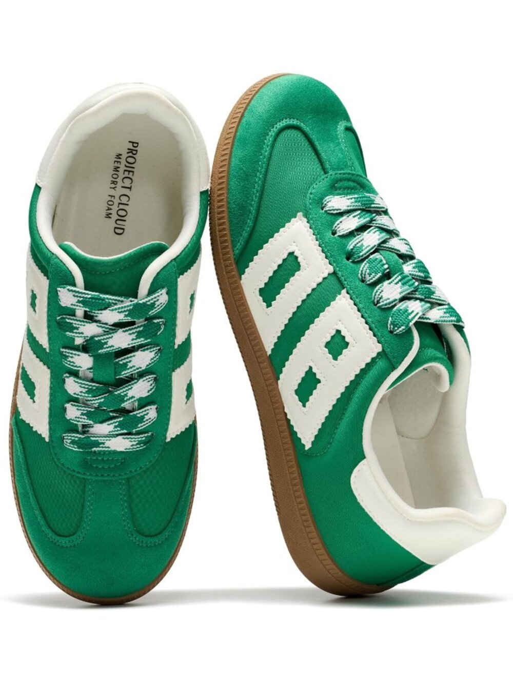 Women's Green Leather Non-Slip Memory Foam Breathable Lightweight Casual Sneaker